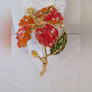 Vintage Flower Brooch By Jose Maria Barrera For AVON Gold and Red Floral Brooch